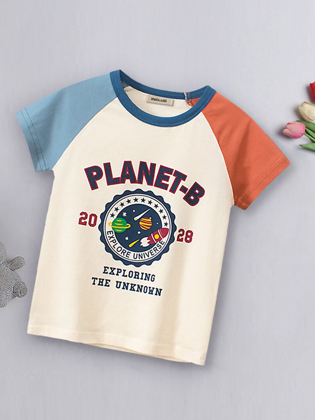 

INCLUD Boys Typography Printed Pure Cotton T-shirt, Beige