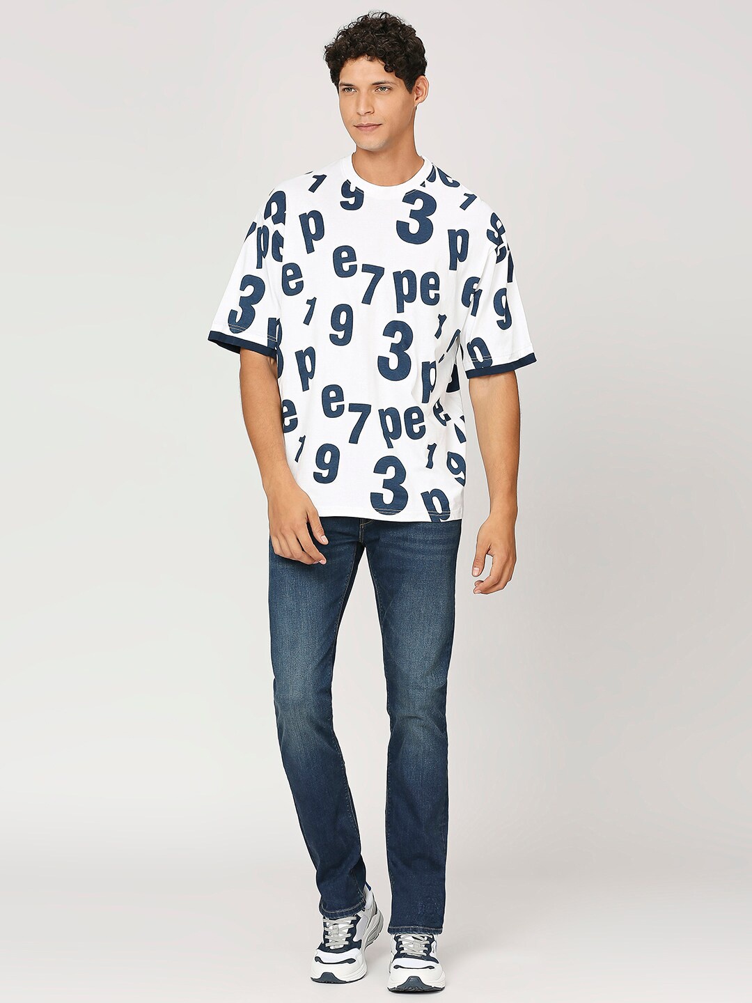

Pepe Jeans Typography Printed Drop-Shoulder Sleeves Pure Cotton Oversized T-shirt, White