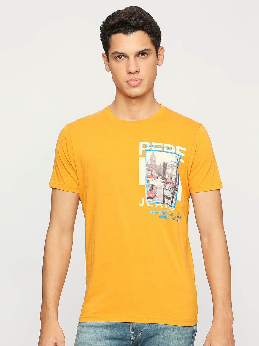 

Pepe Jeans Graphic Printed Pure Cotton Slim Fit T-shirt, Yellow