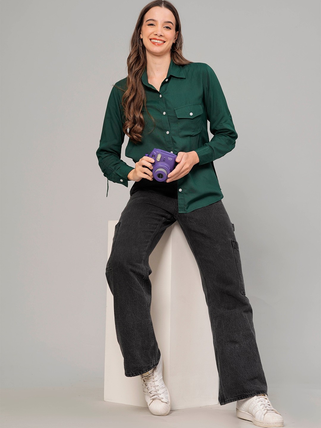 

DAEVISH New Fit Spread Collar Casual Shirt, Green