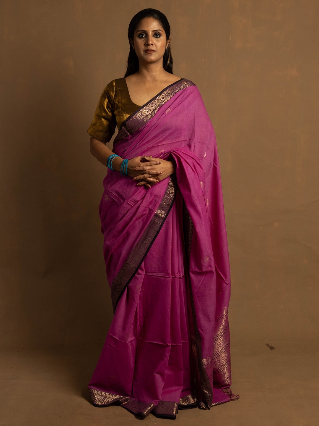 

HUTS AND LOOMS Ethnic Motifs Woven Design Pure Cotton Saree, Purple