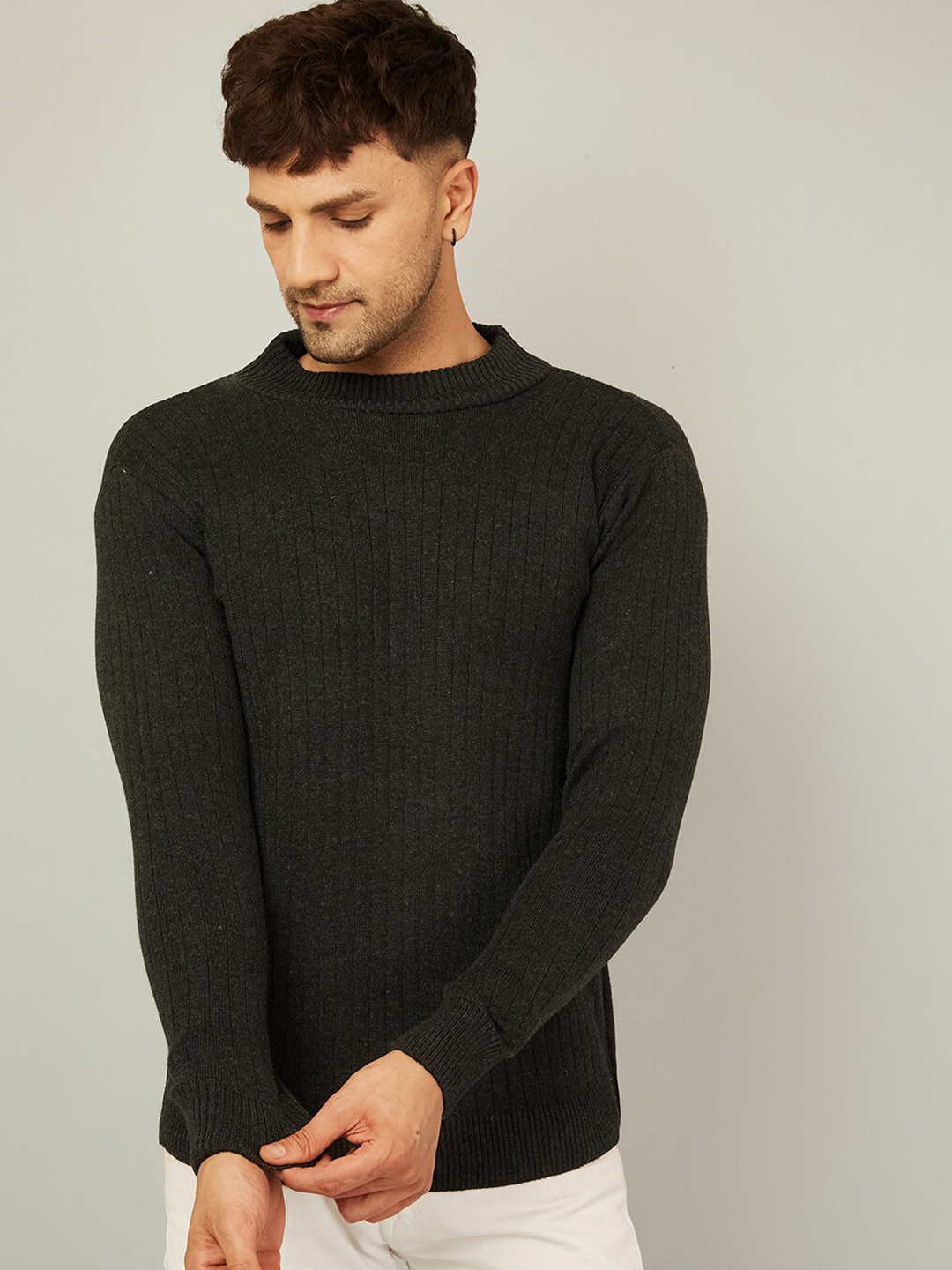 

KVETOO Turtle Neck Striped Pullover, Charcoal