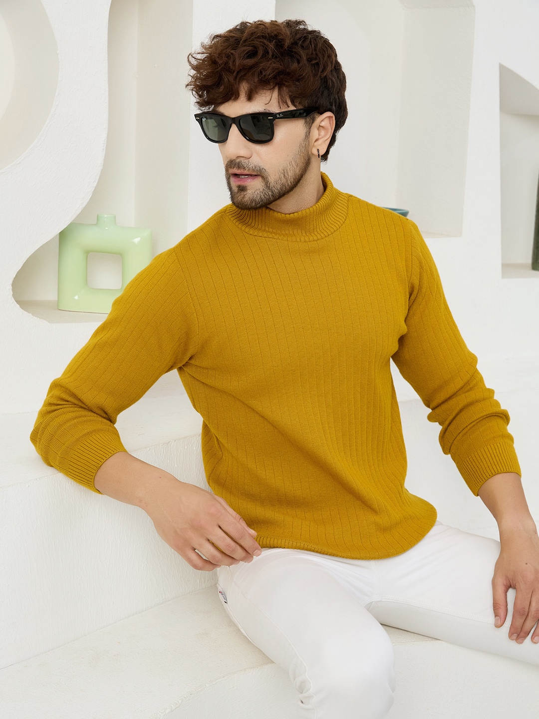 

KVETOO Mock Collar Acrylic Pullover, Mustard