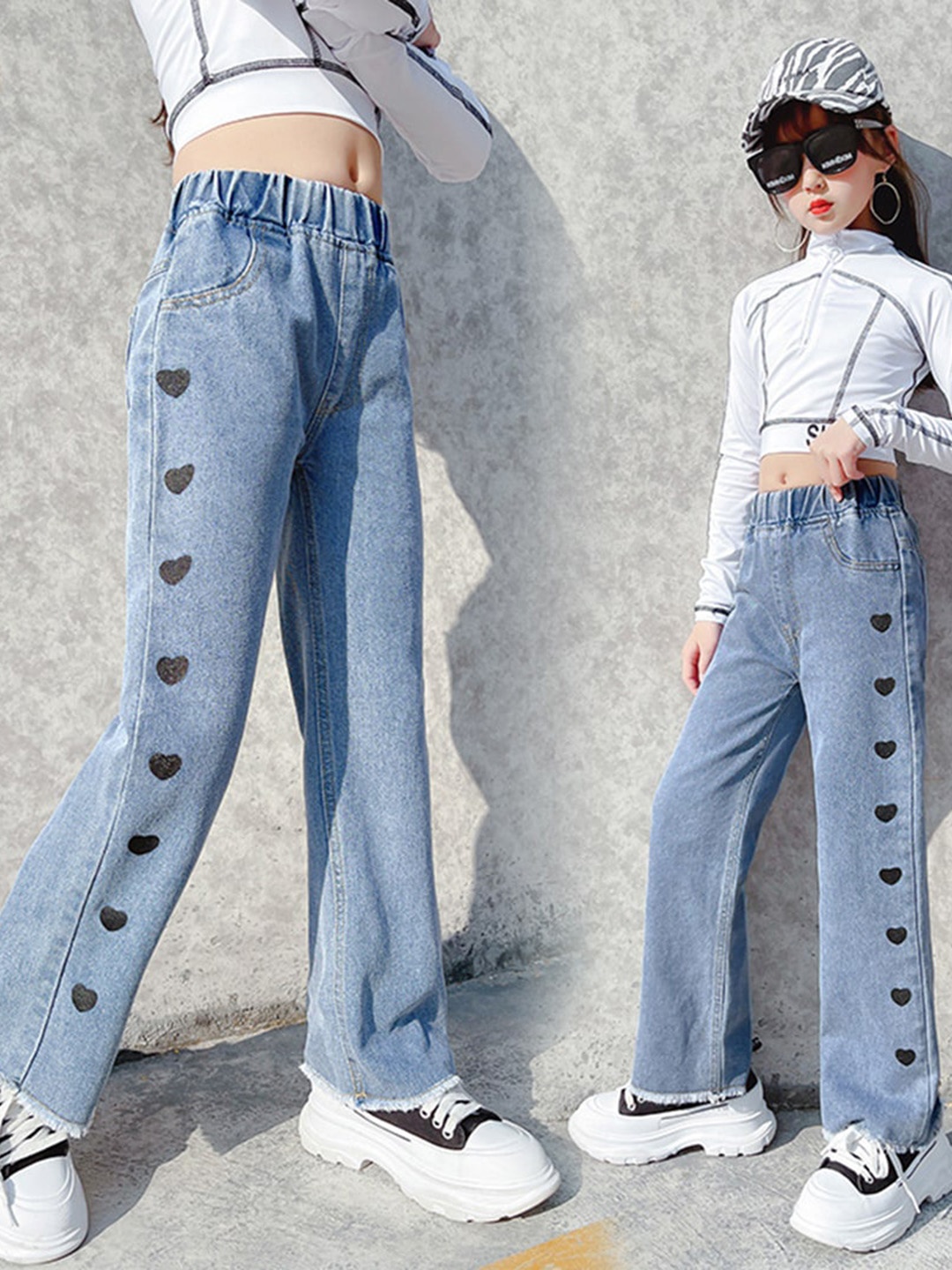 

INCLUD Girls Printed Straight Fit Jeans, Blue