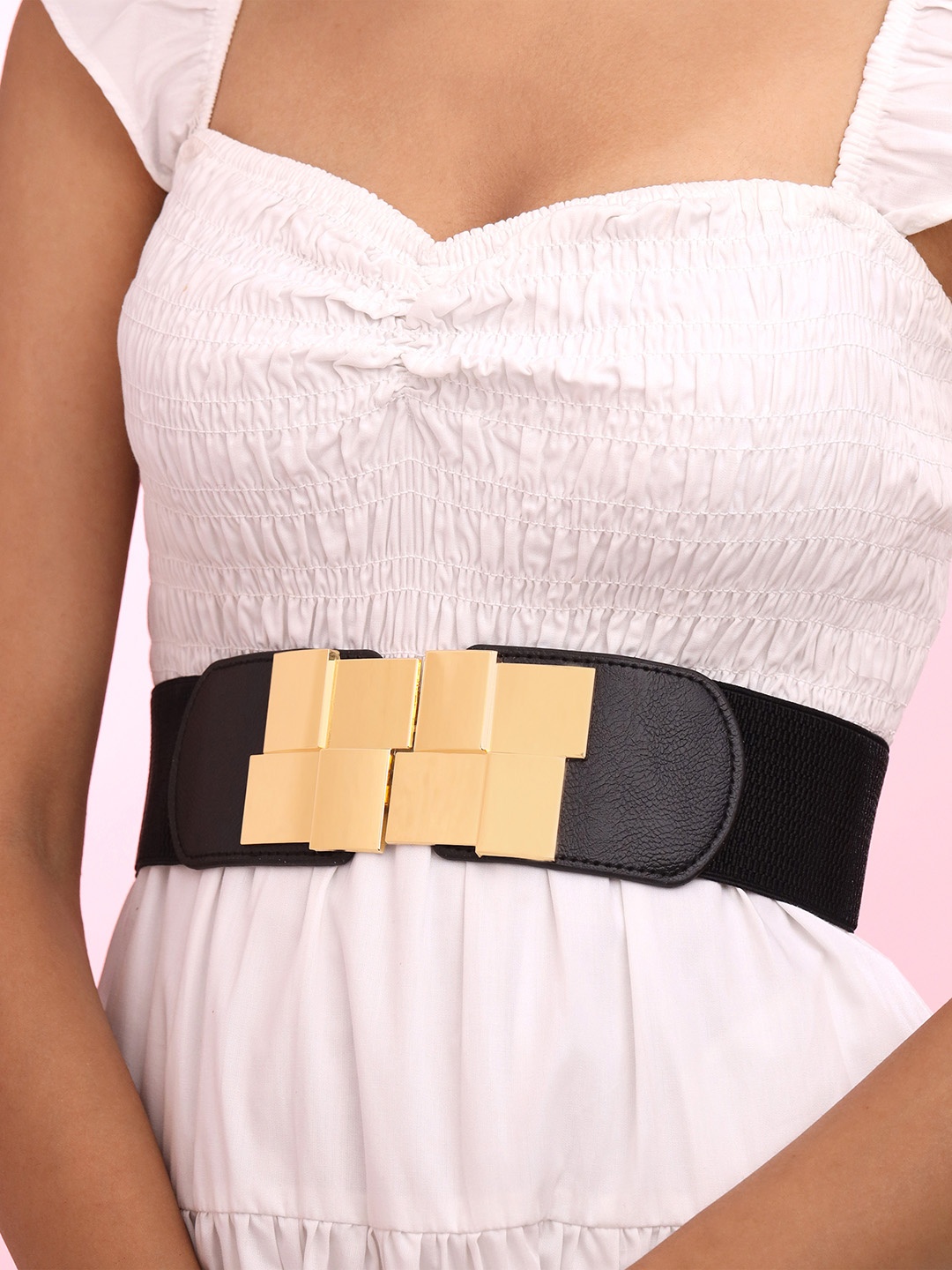 

Yellow Chimes Women PU stretchable Interlock Belt, Black
