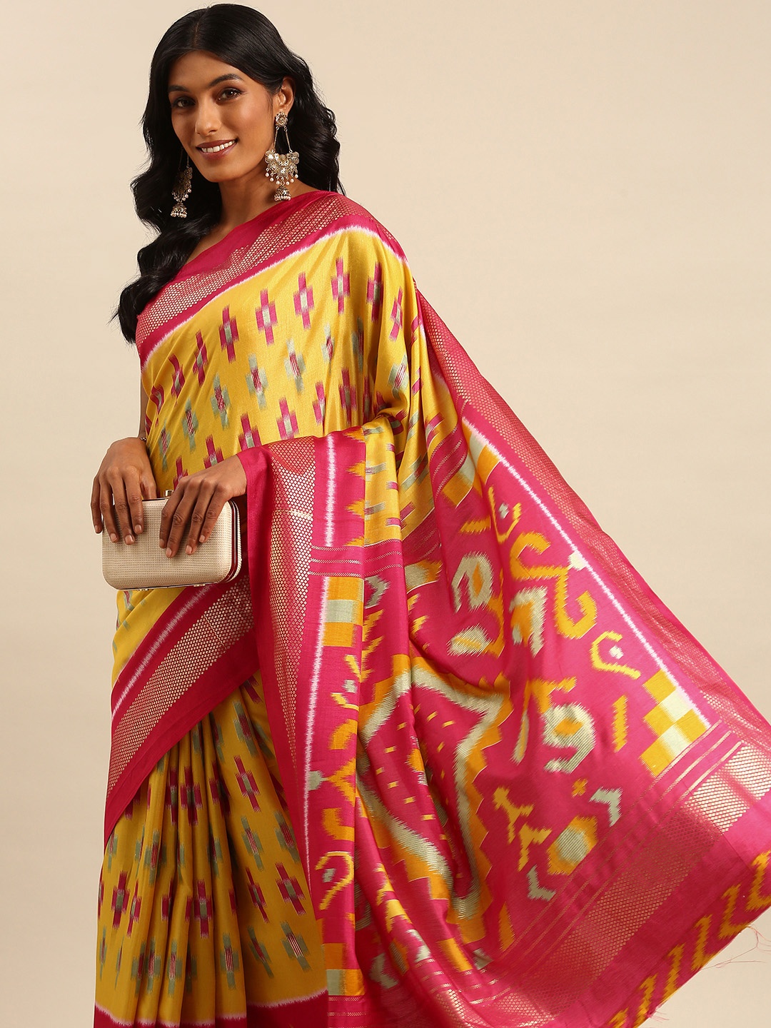 

Mitera Abstract Printed Zari Saree, Yellow