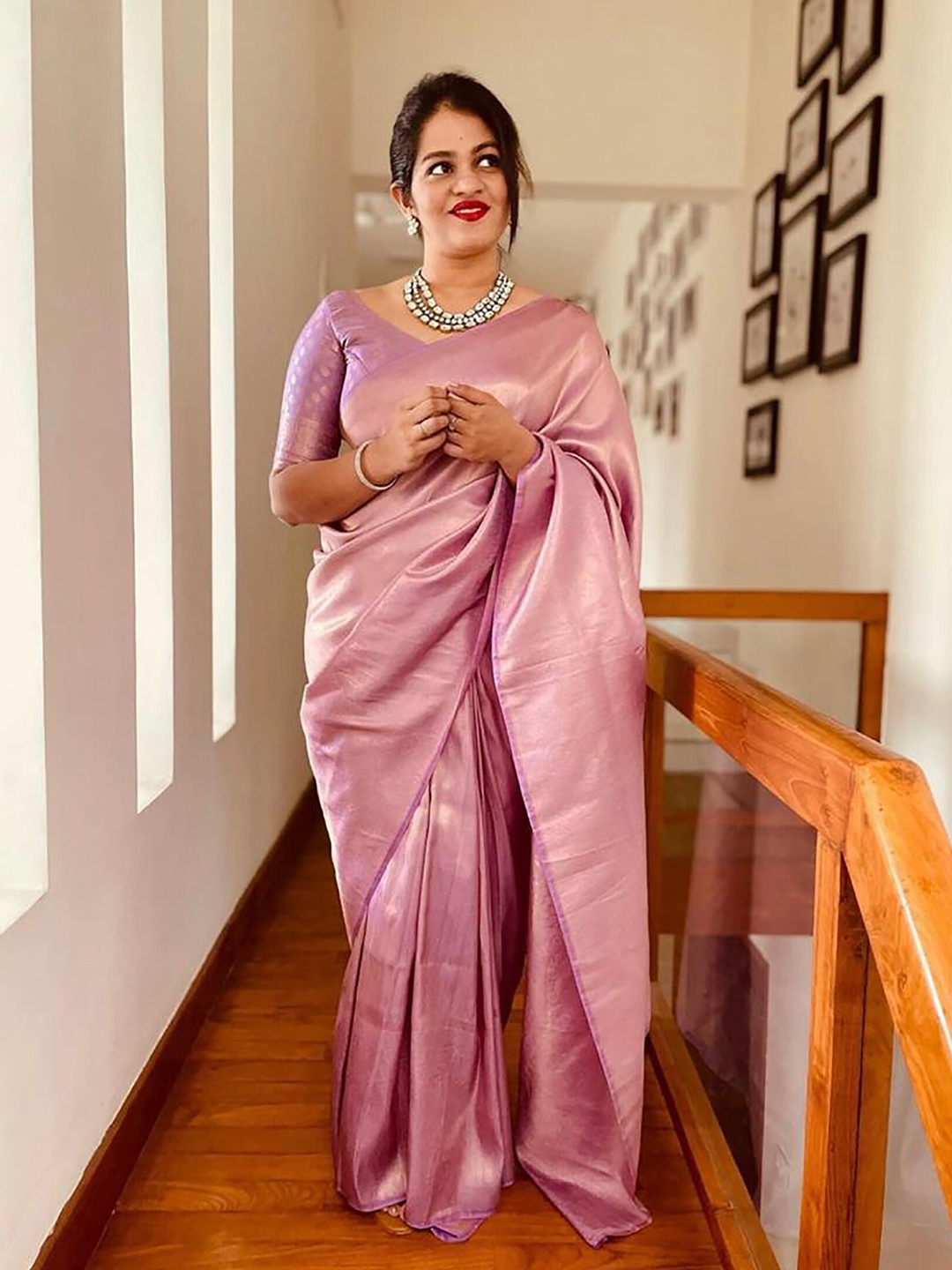 

KALINI Zari Banarasi Saree, Pink