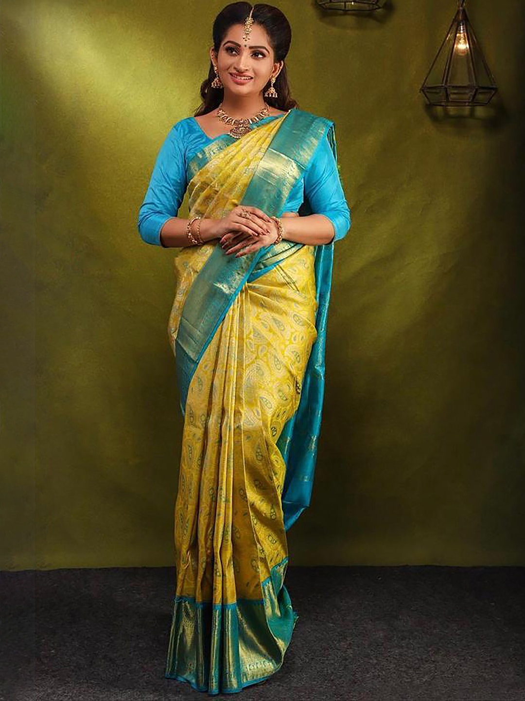 

KALINI Ethnic Motifs Woven Design Zari Banarasi Saree, Yellow