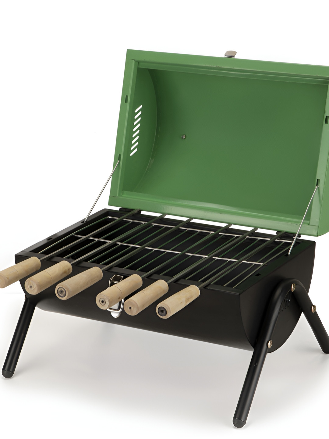 

WELLBERG Black & Green Charcoal Barbeque Grill With Food Grade Skewers & Grill Mesh