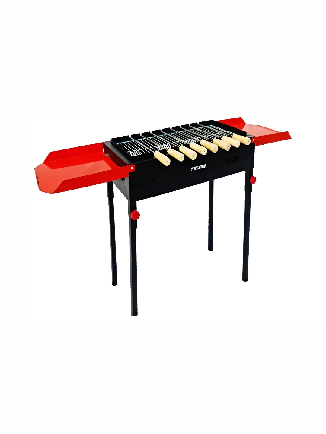 

WELLBERG Red & Black Foldable Flap Charcoal Barbeque Grill With Skewers