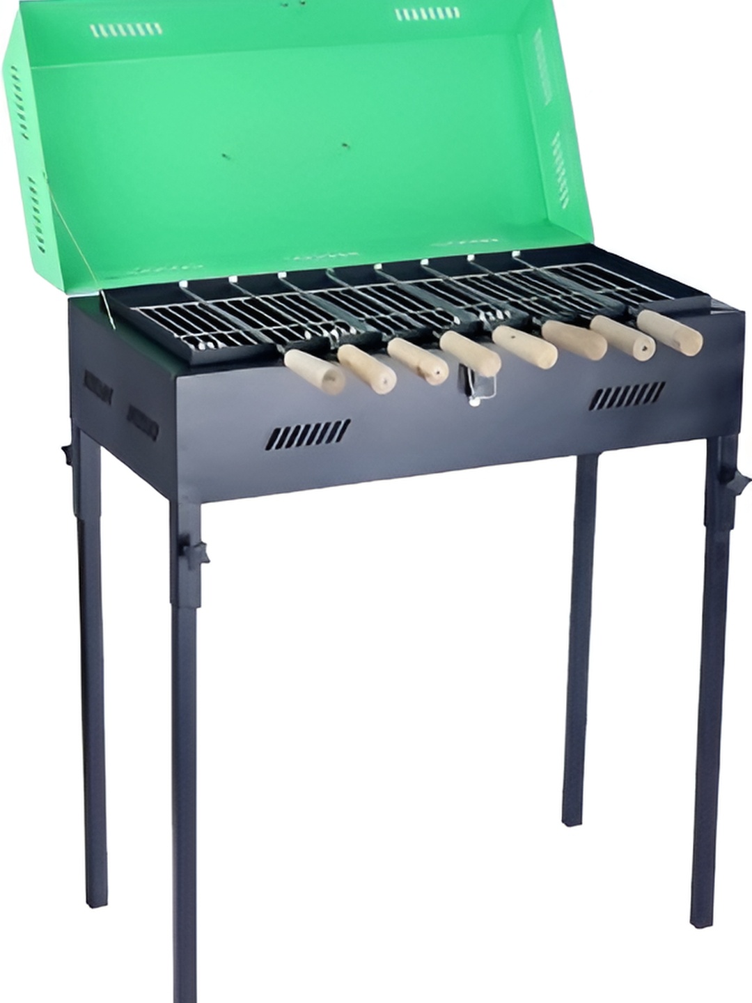 

WELLBERG Charcoal Barbeque Grill With Lid Skewers & Grill, Black