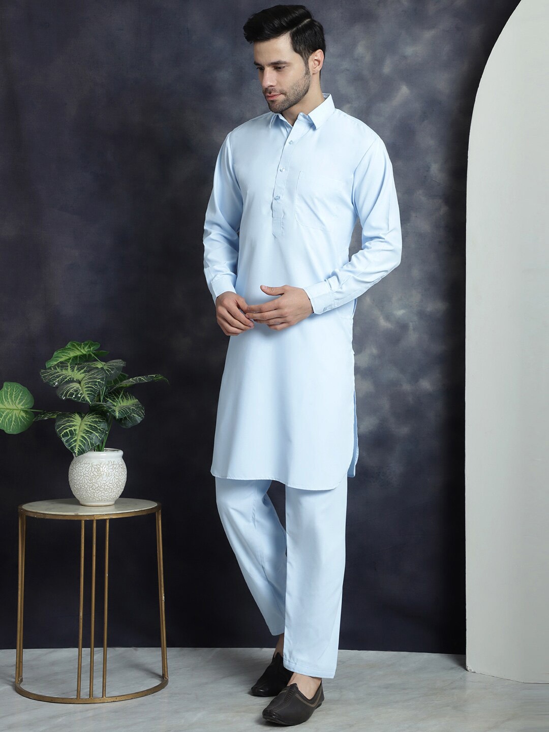 

Jompers Shirt collar Regular Pathani Kurta With Salwar, Turquoise blue