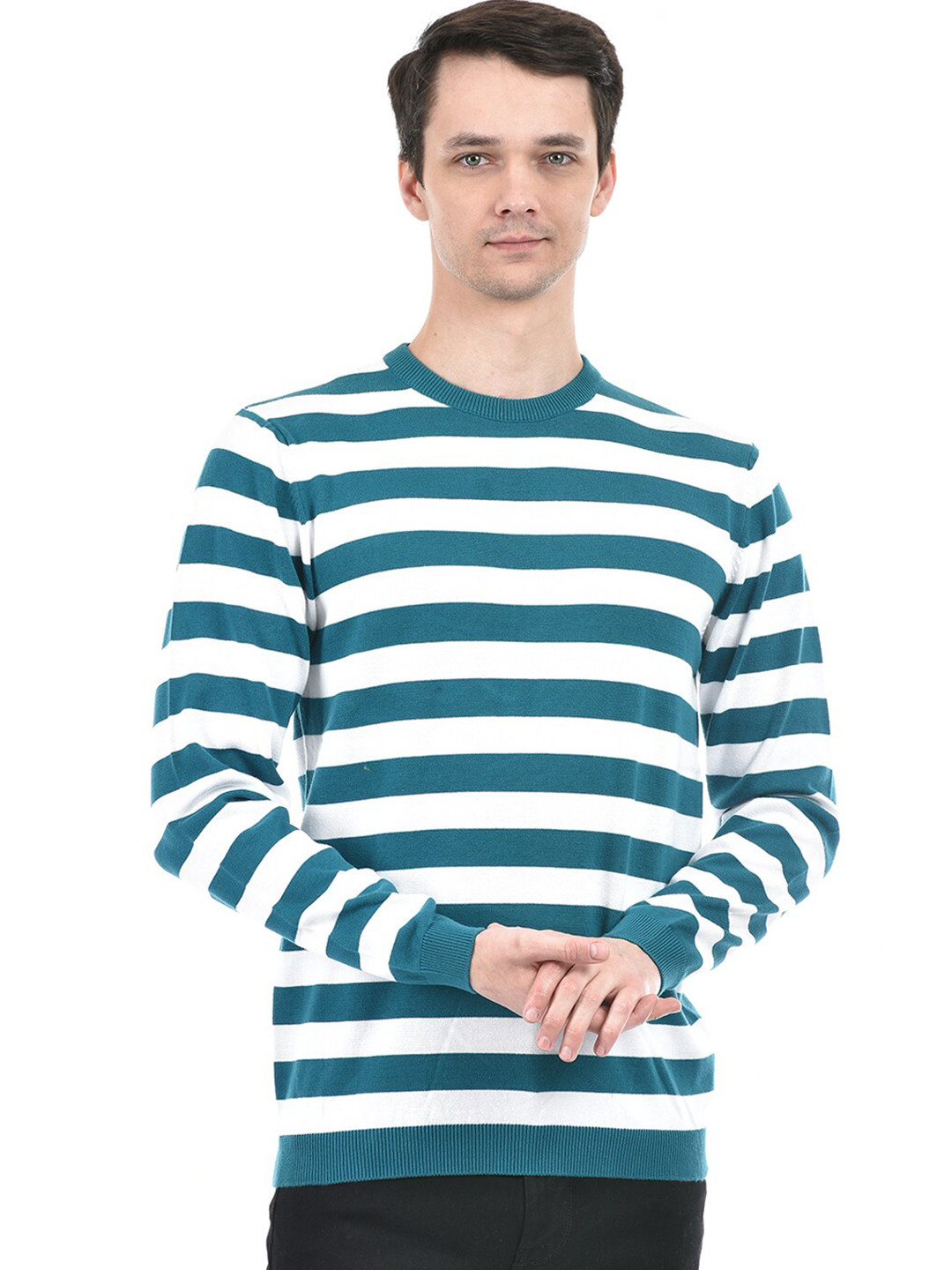 

Integriti Round Neck Cotton Striped Pullover, Blue