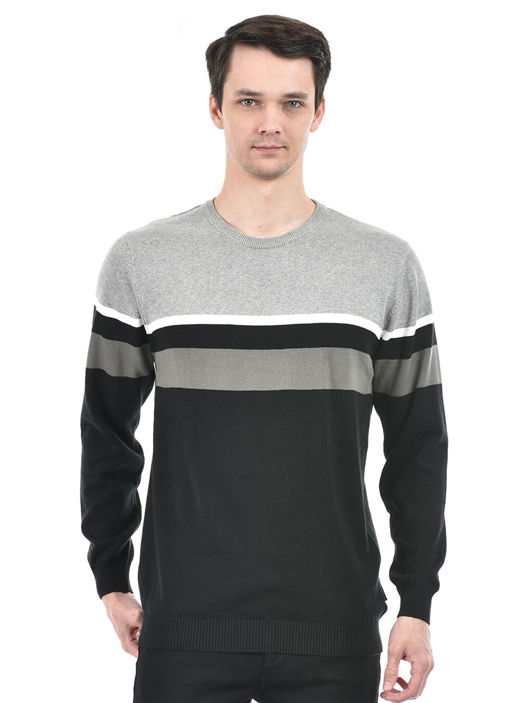 

Integriti Round Neck Long Sleeves Cotton Colourblocked Pullover Sweater, Black