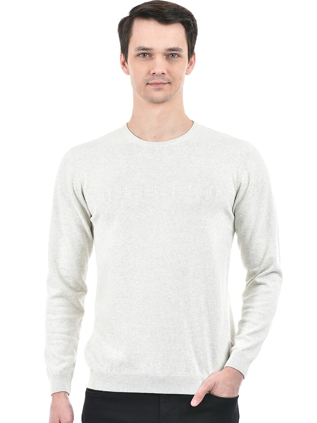 

Integriti Round Neck Long Sleeves Cotton Pullover Sweater, Off white