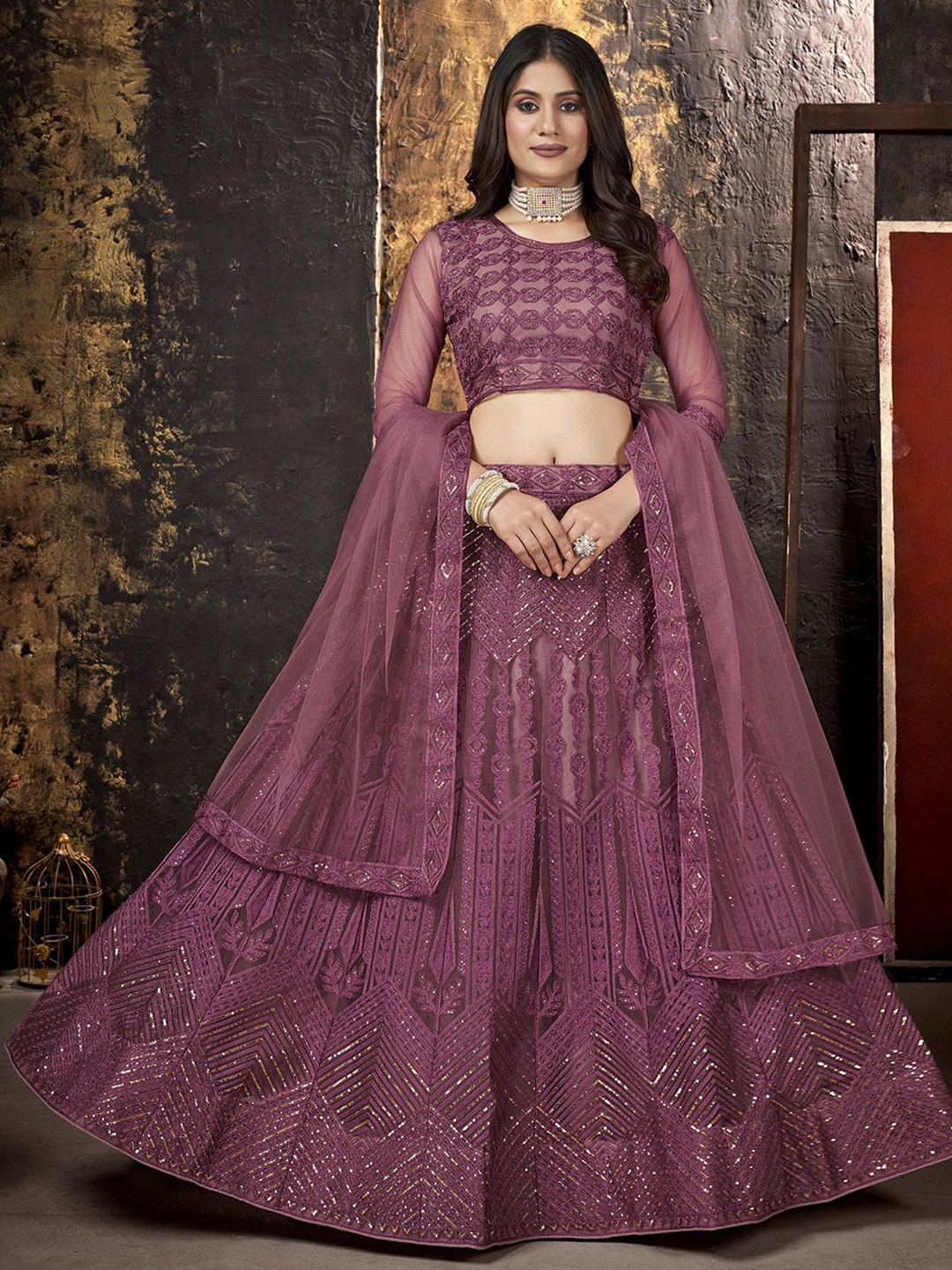 

Satrani Embroidered Semi-Stitched Lehenga & Unstitched Blouse With Dupatta, Magenta