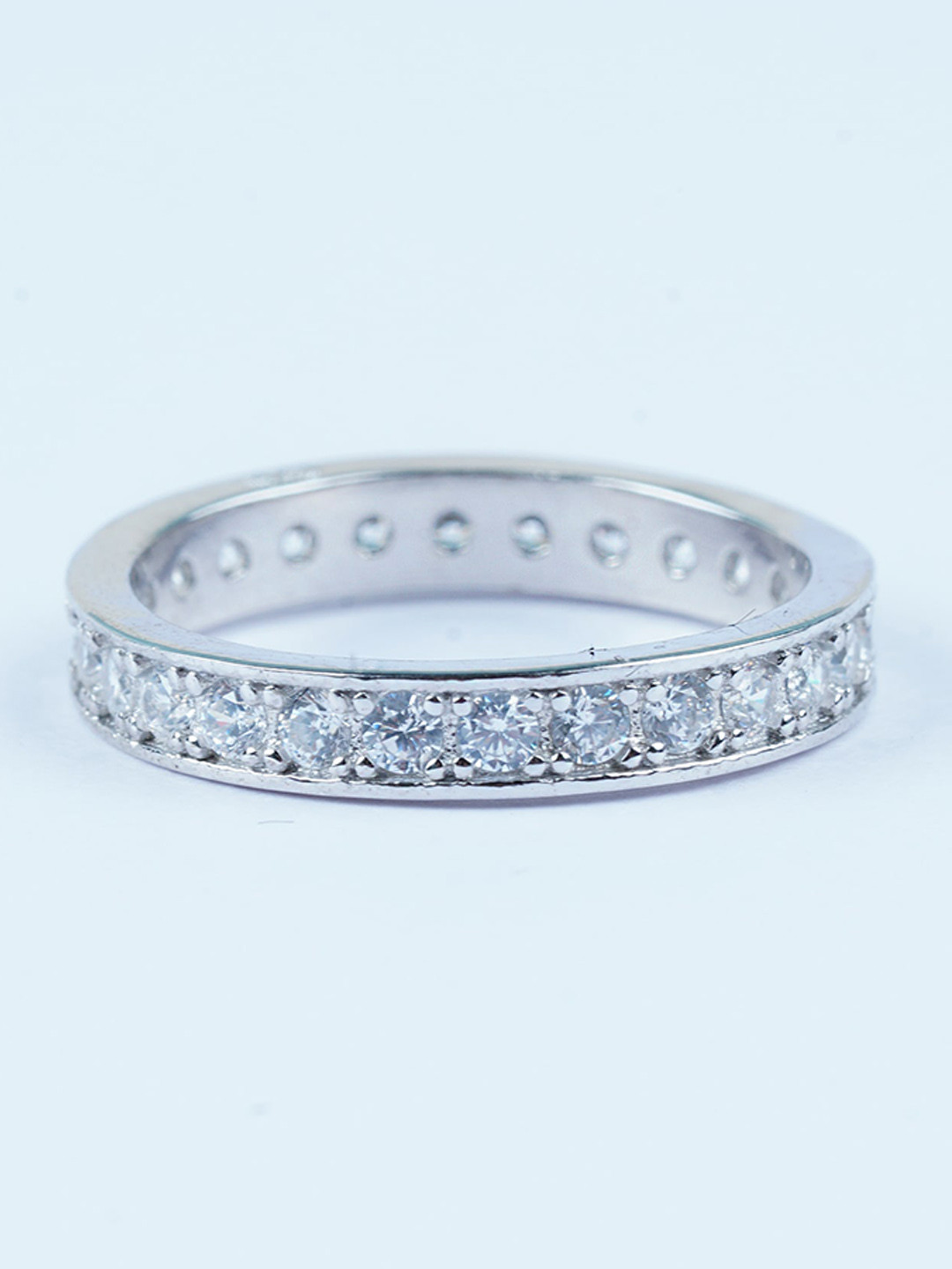

925 SILLER Rhodium-Plated Sterling Silver Cubic Zirconia Studded Finger Ring