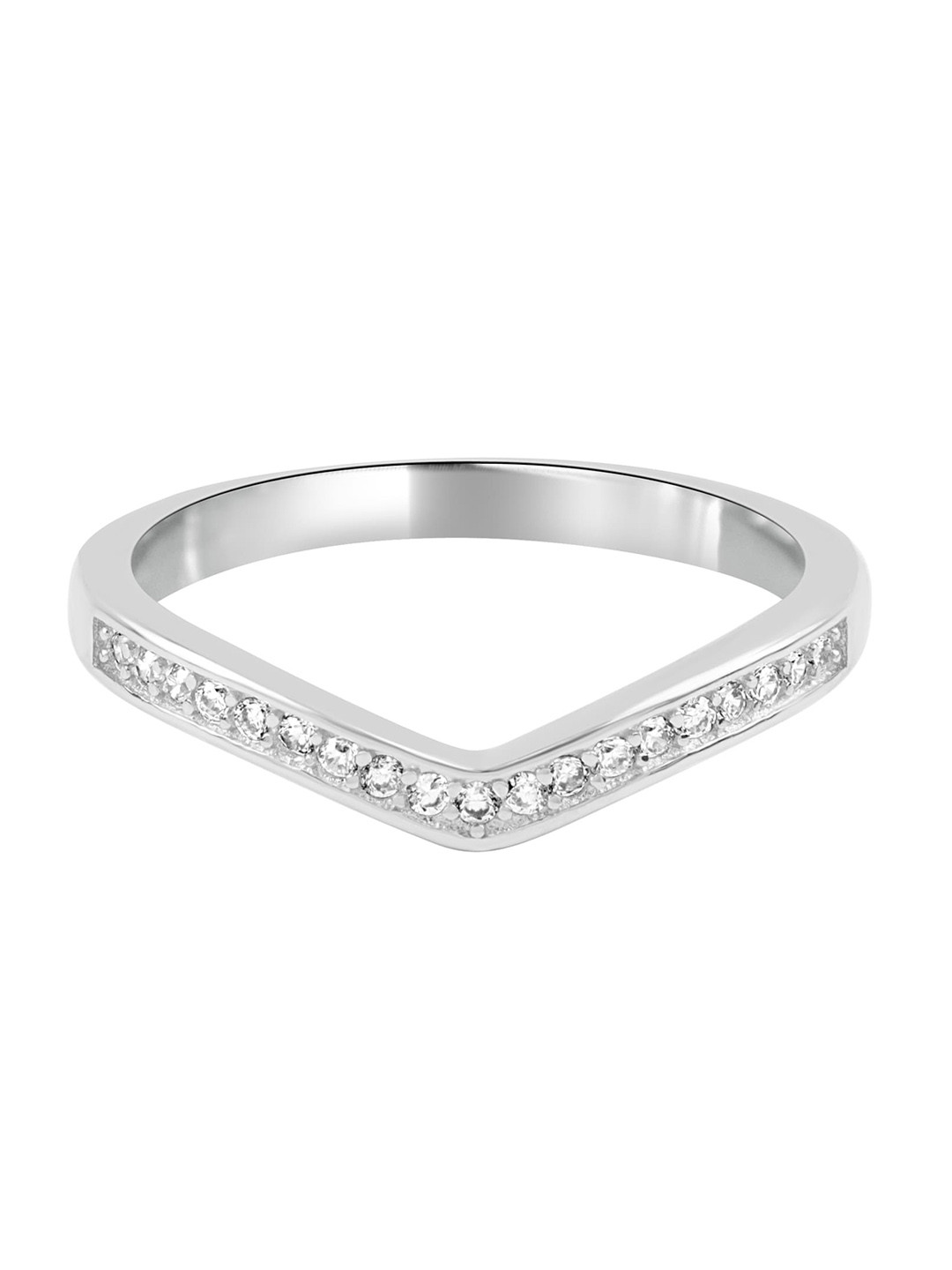 

925 SILLER Rhodium-Plated Sterling Silver Cubic Zirconia Studded Finger Ring