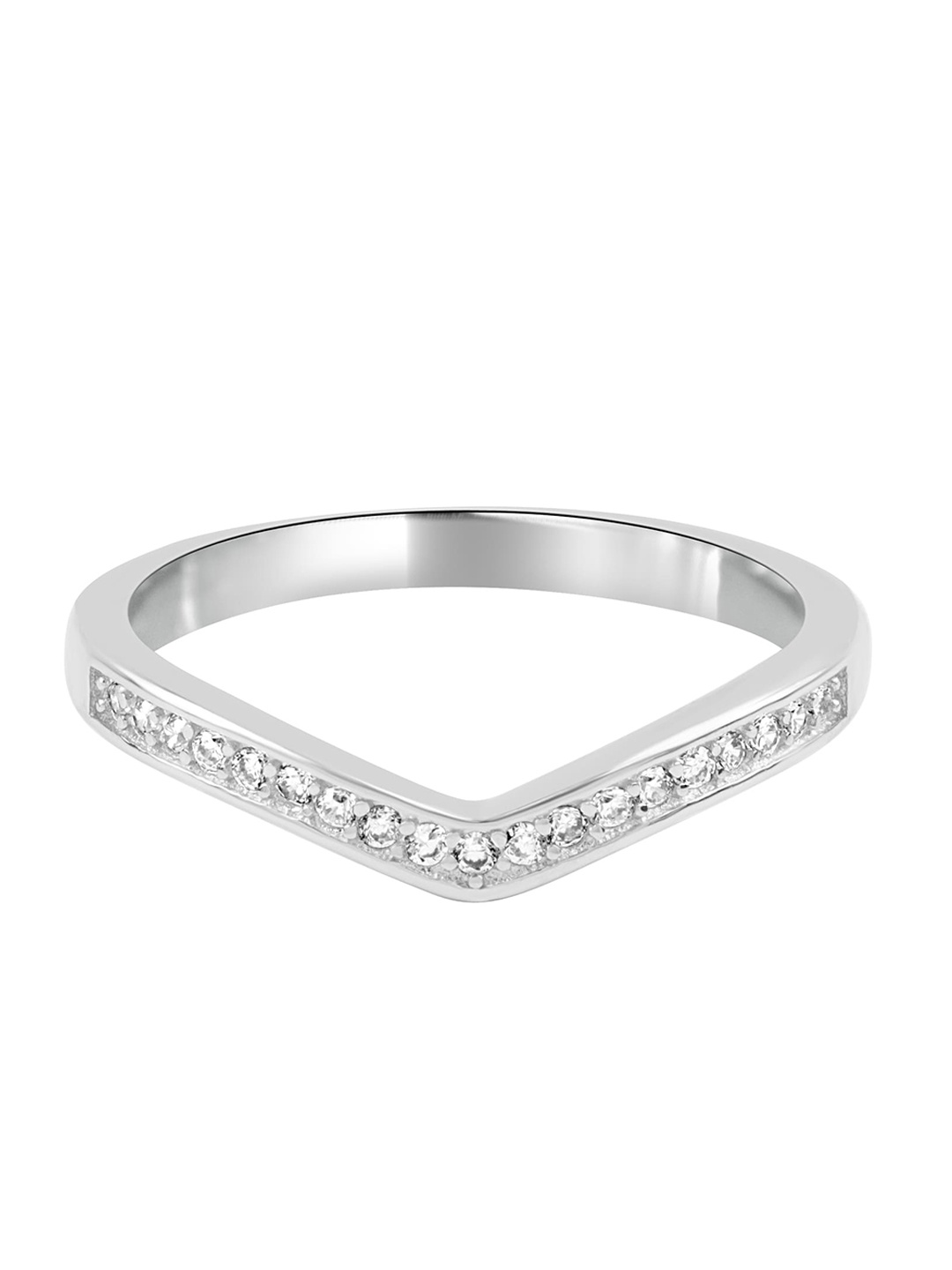 

925 SILLER Sterling Silver Rhodium-Plated Cubic Zirconia-Studded Adjustable Finger Ring