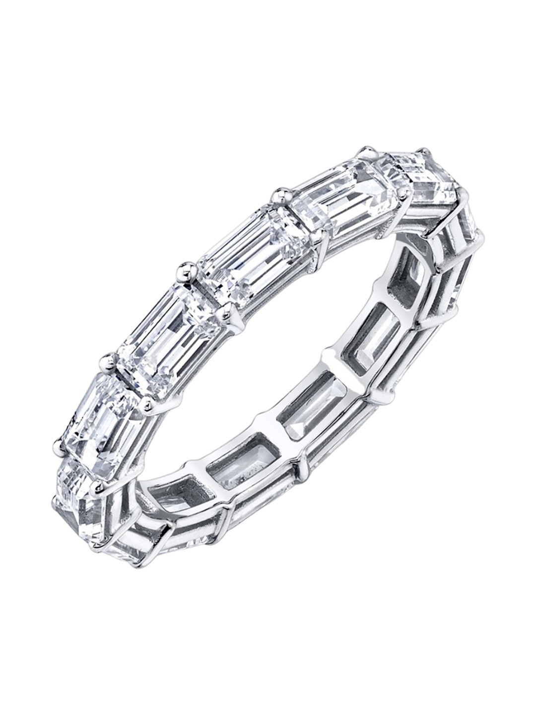 

925 SILLER Sterling Silver Rhodium-Plated Cubic Zirconia-Studded Adjustable Finger Ring