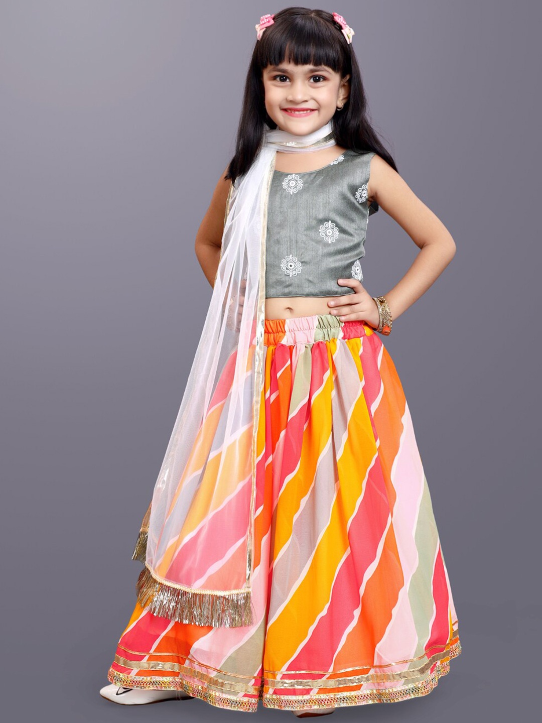 

BAESD Girls Embroidered Ready to Wear Lehenga & Blouse With Dupatta, Grey