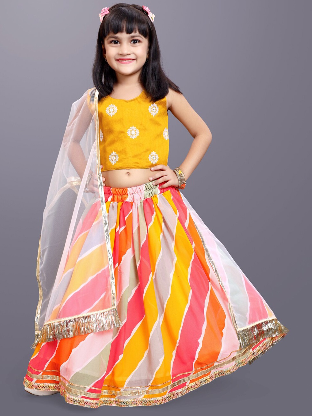 

BAESD Girls Embroidered Ready to Wear Lehenga & Blouse With Dupatta, Yellow