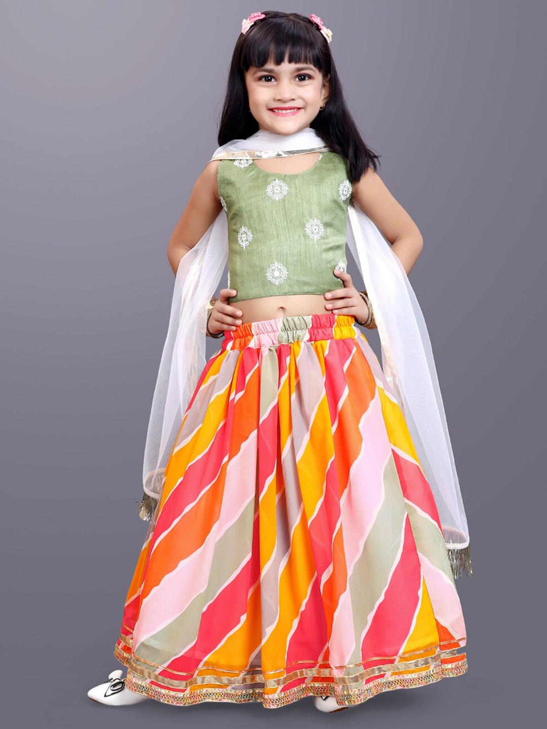 

BAESD Girls Embroidered Ready to Wear Lehenga & Blouse With Dupatta, Green