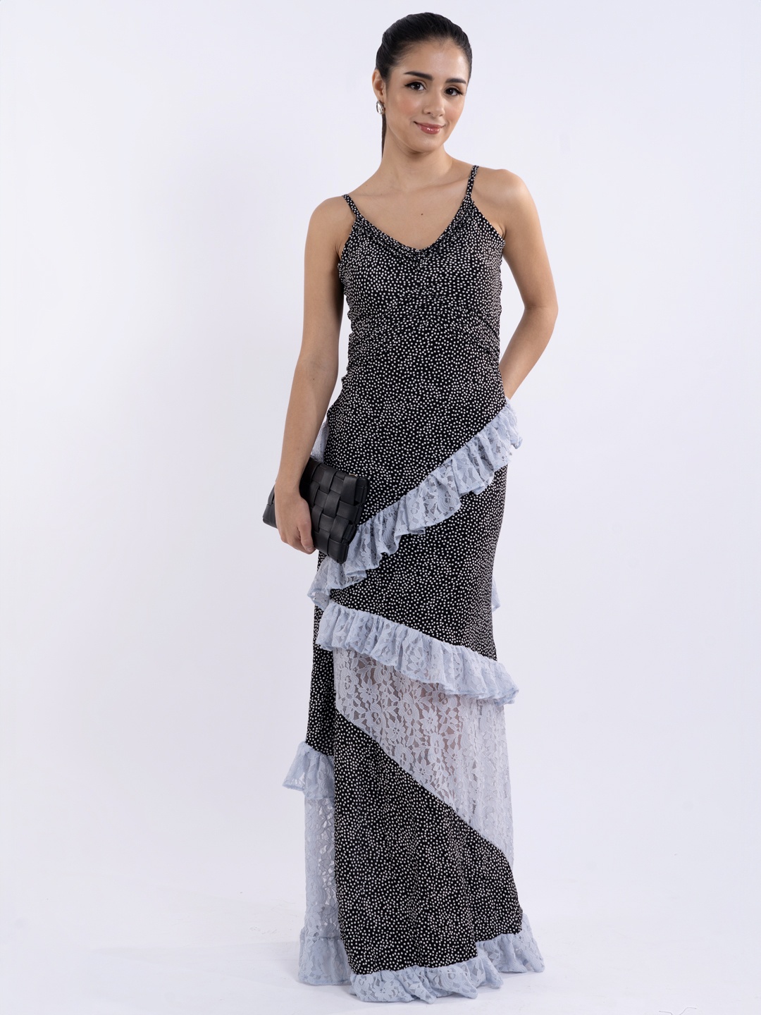 

Stylecast X Hersheinbox Printed Ruffled Lace Maxi Dress, Black