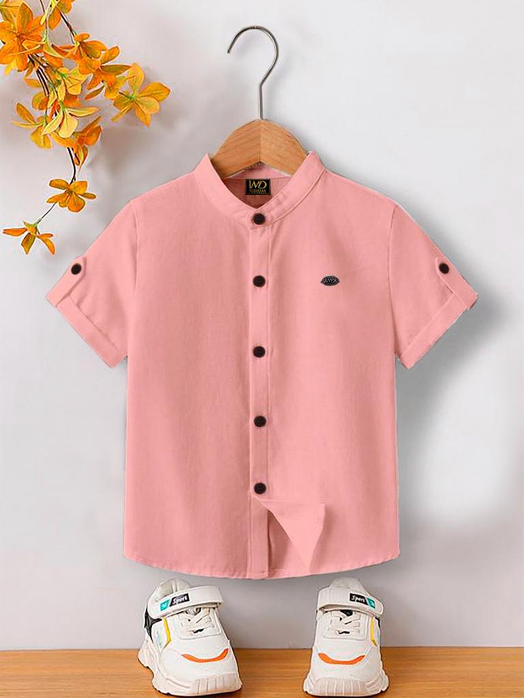 

BAESD Boys Mandarin Collar Regular Fit Cotton Opaque Casual Shirt, Peach