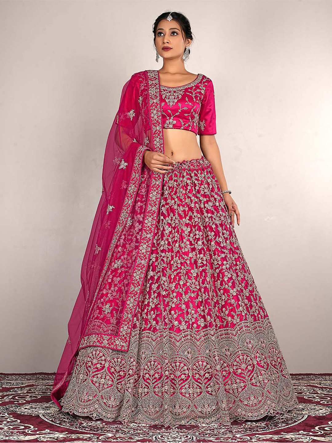 

HALFSAREE STUDIO Embroidered Semi-Stitched Lehenga & Unstitched Blouse With Dupatta, Pink