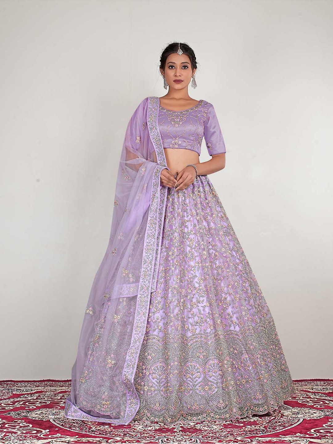 

HALFSAREE STUDIO Embroidered Semi-Stitched Lehenga & Unstitched Blouse With Dupatta, Purple