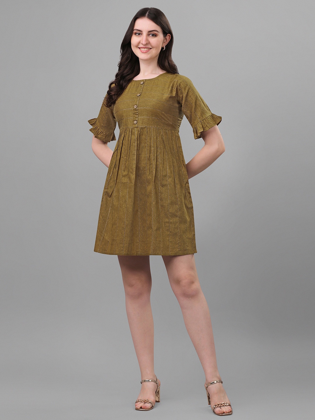 

CaniBani Striped A-Line Cotton Mini Dress, Green