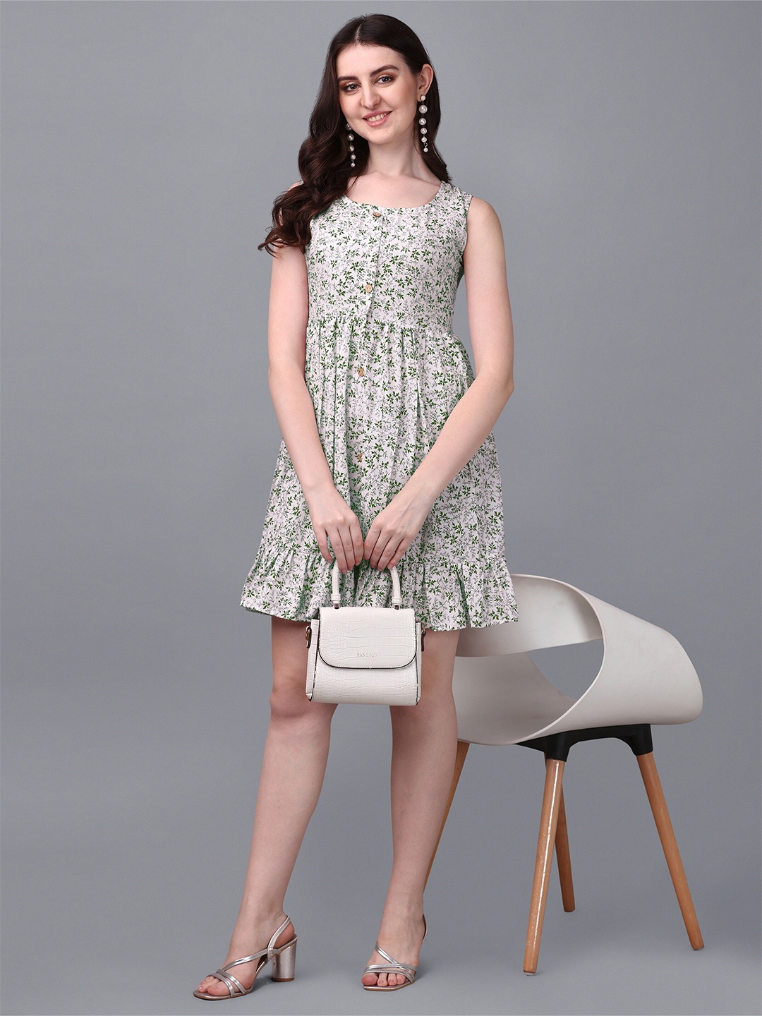 

CaniBani Floral Print Fit & Flare Cotton Mini Dress, Green