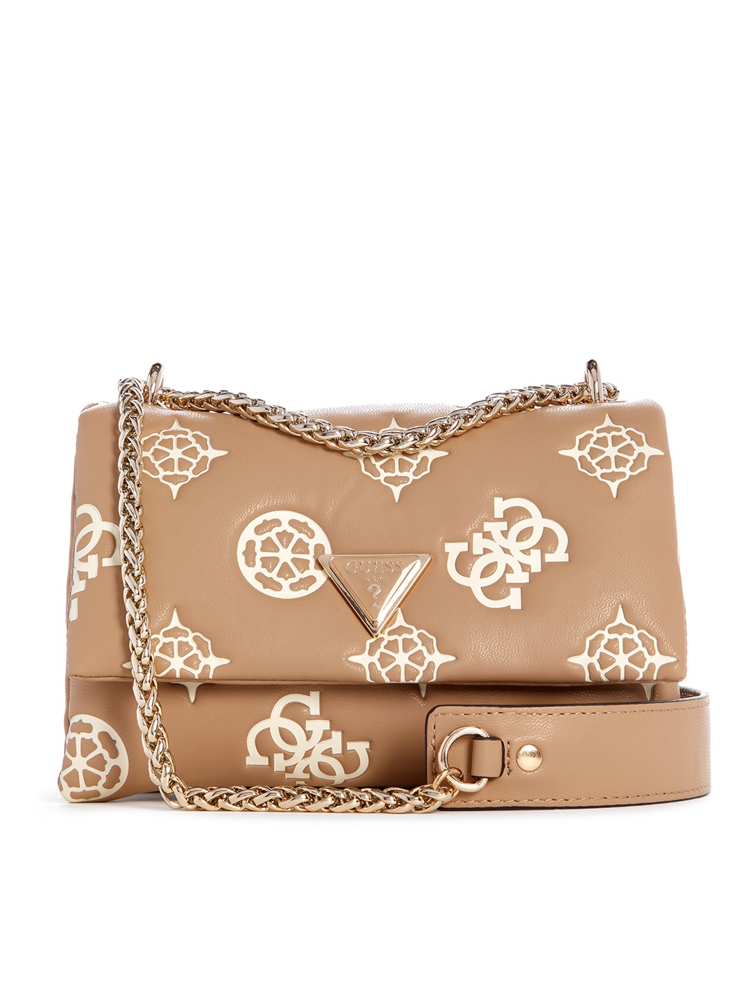

GUESS Brand Logo Textured Mini Structured Shoulder Bag, Beige