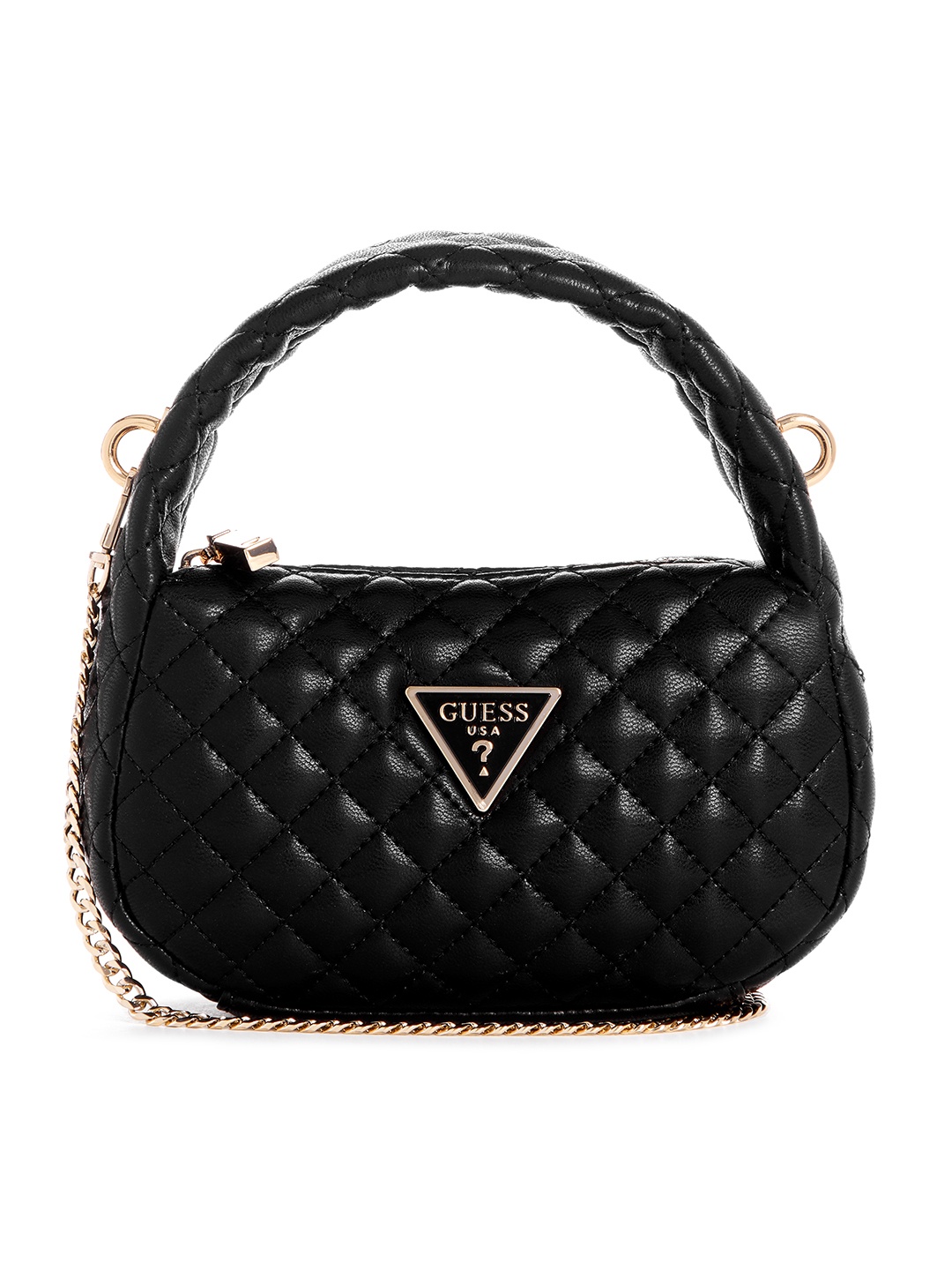 

GUESS Geometric Textured Structured Mini Handheld Bag with Quilted Detail, Black