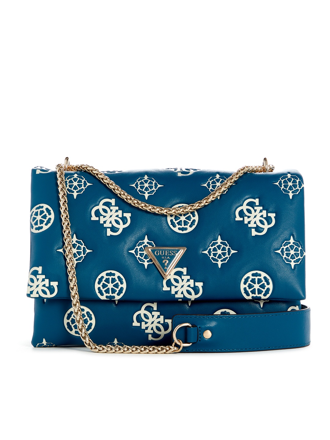 

GUESS Brand Logo Textured Structured Shoulder Bag, Blue