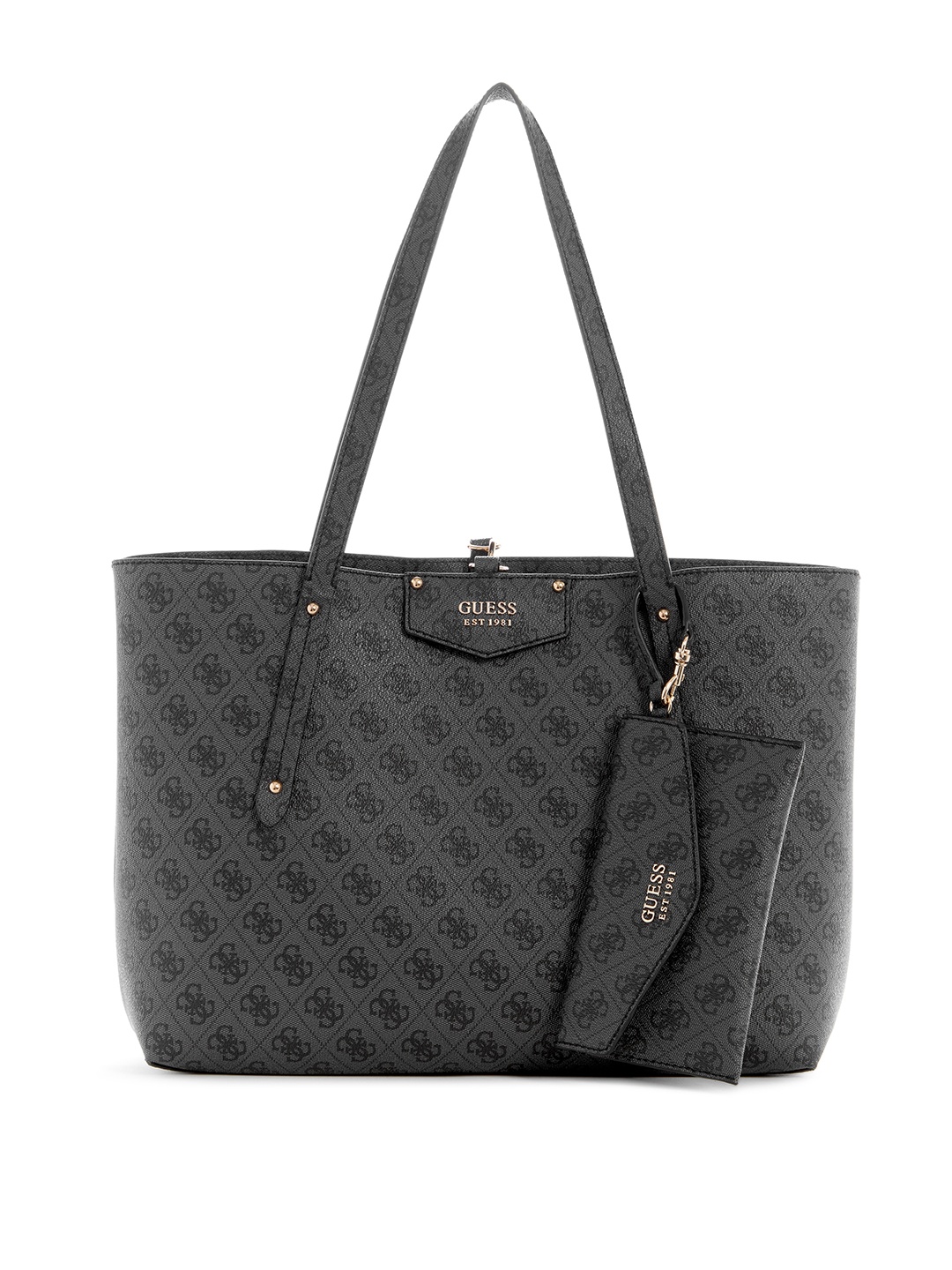 

GUESS Set of 2 Brand Logo Printed Structured Shoulder Bags with Pouch, Grey