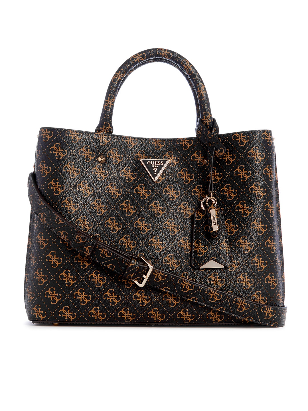 

GUESS Brand Logo Printed Structured Handheld Bag, Black