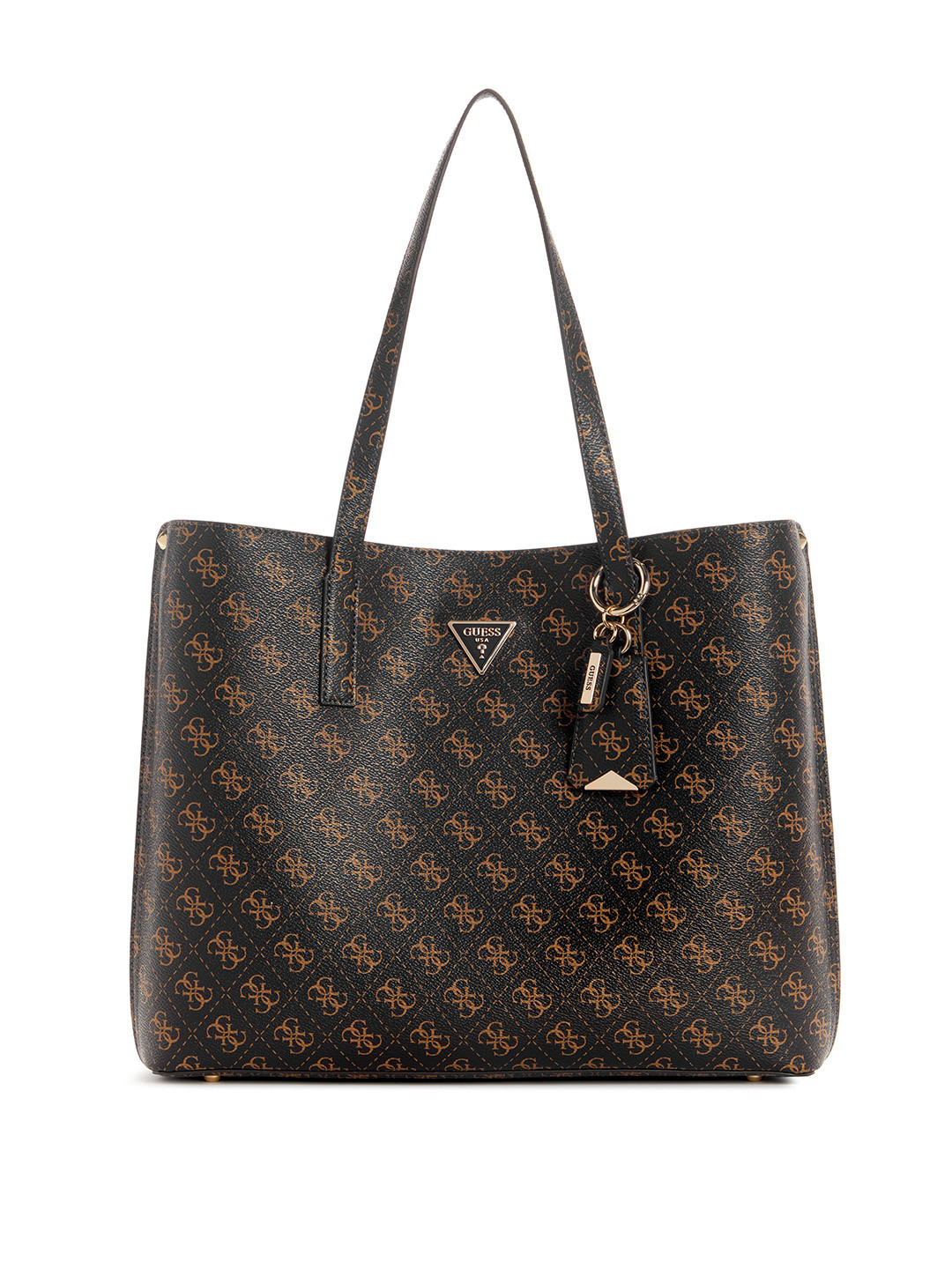 

GUESS Brand Logo Printed Structured Shoulder Bag, Brown