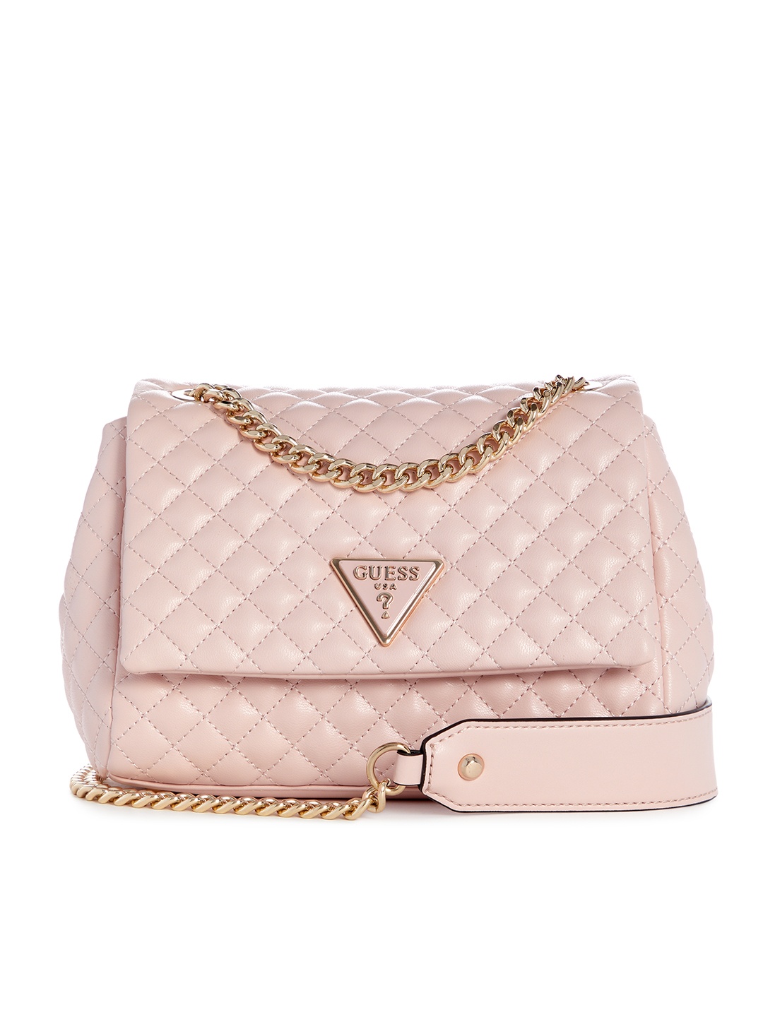 

GUESS Geometric Textured Structured Shoulder Bag with Quilted Detail, Pink