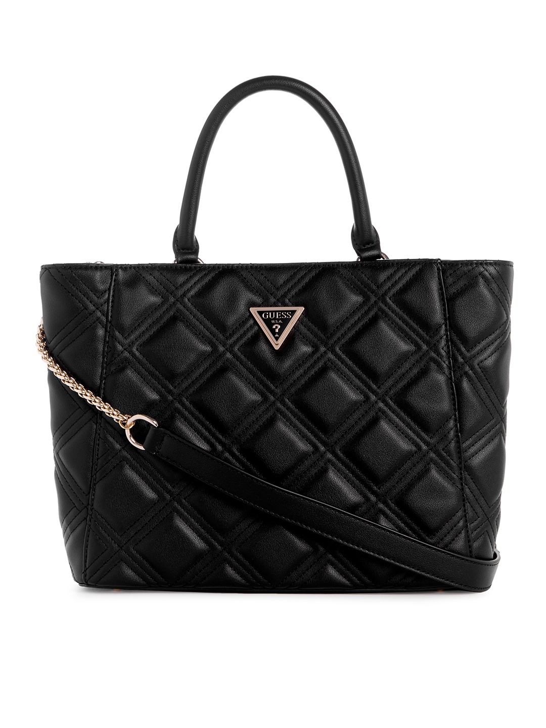 

GUESS Geometric Textured Structured Handheld Bag with Quilted Detail, Black