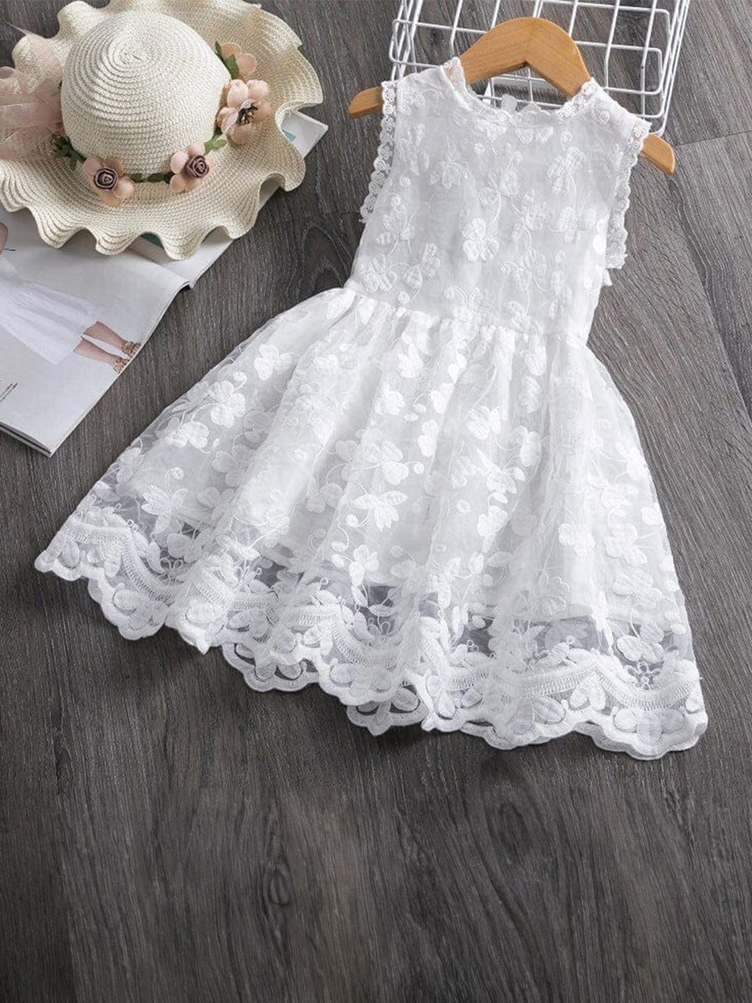 

INCLUD Girls Floral Embroidered Fit & Flare Dress, White