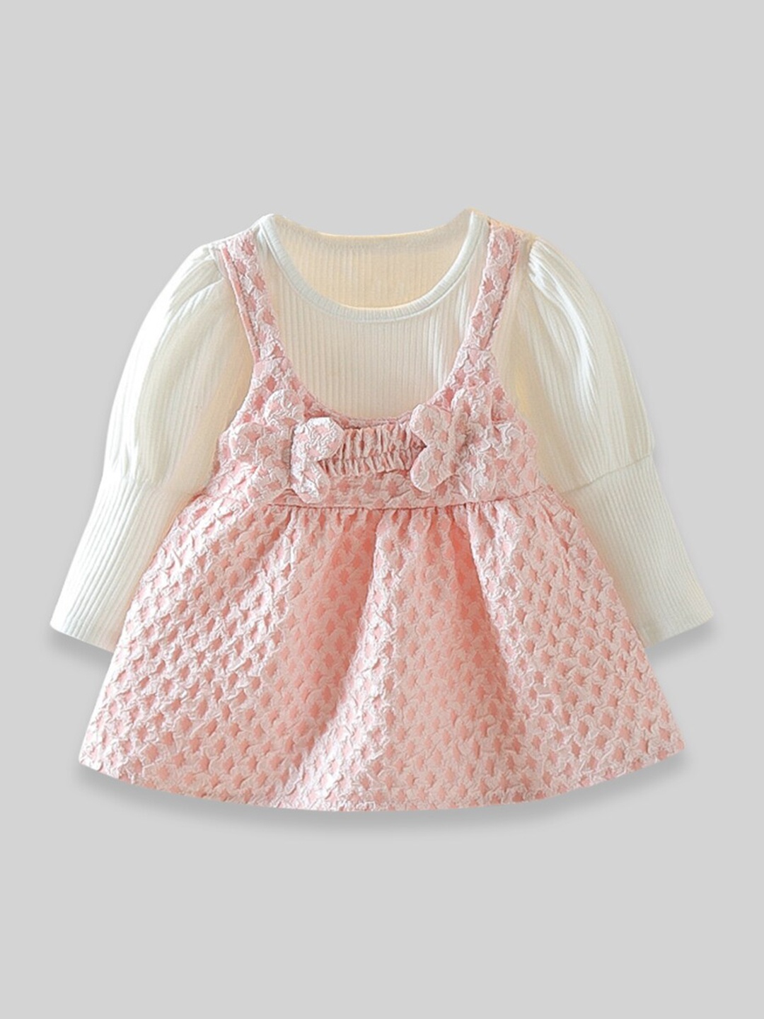 INCLUD Girls Self Design Pinafore Cotton Dress, Pink