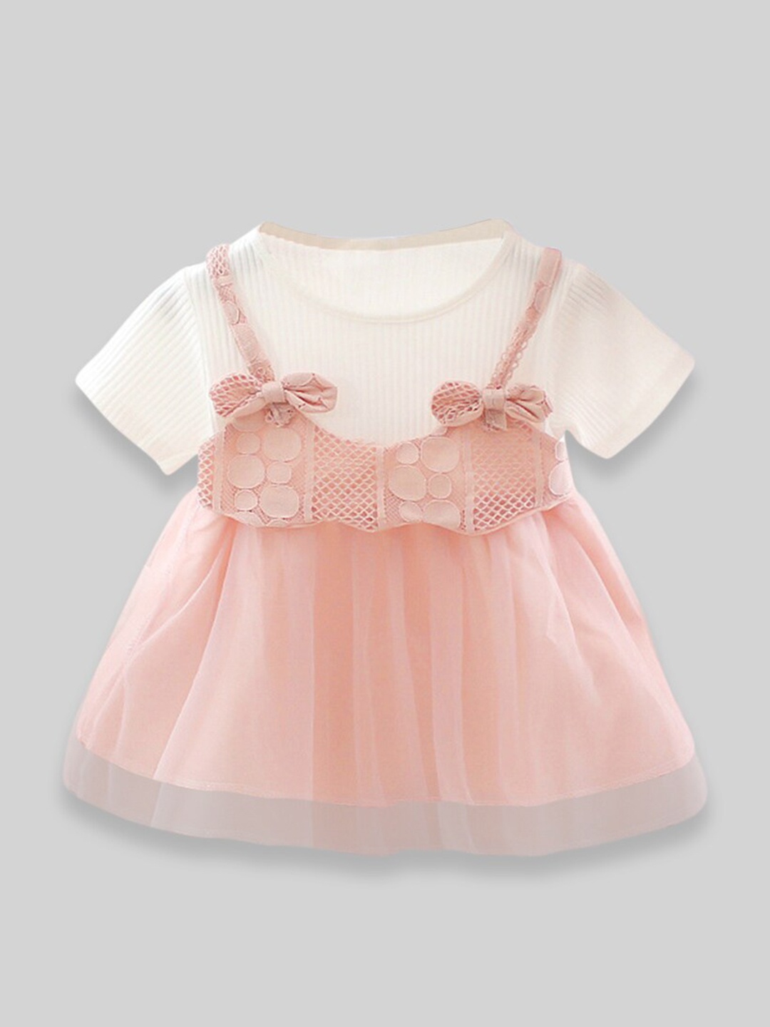 

INCLUD Round Neck Short Sleeves Fit and Flare Cotton Cambric Dress, Pink