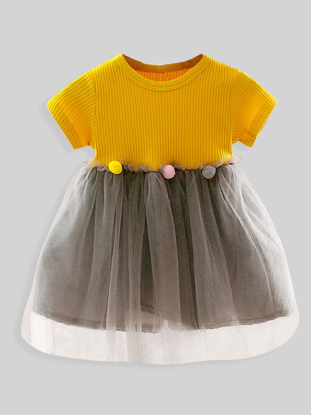 

INCLUD Round Neck Short Sleeves Fit & Flare Cotton Dress, Yellow