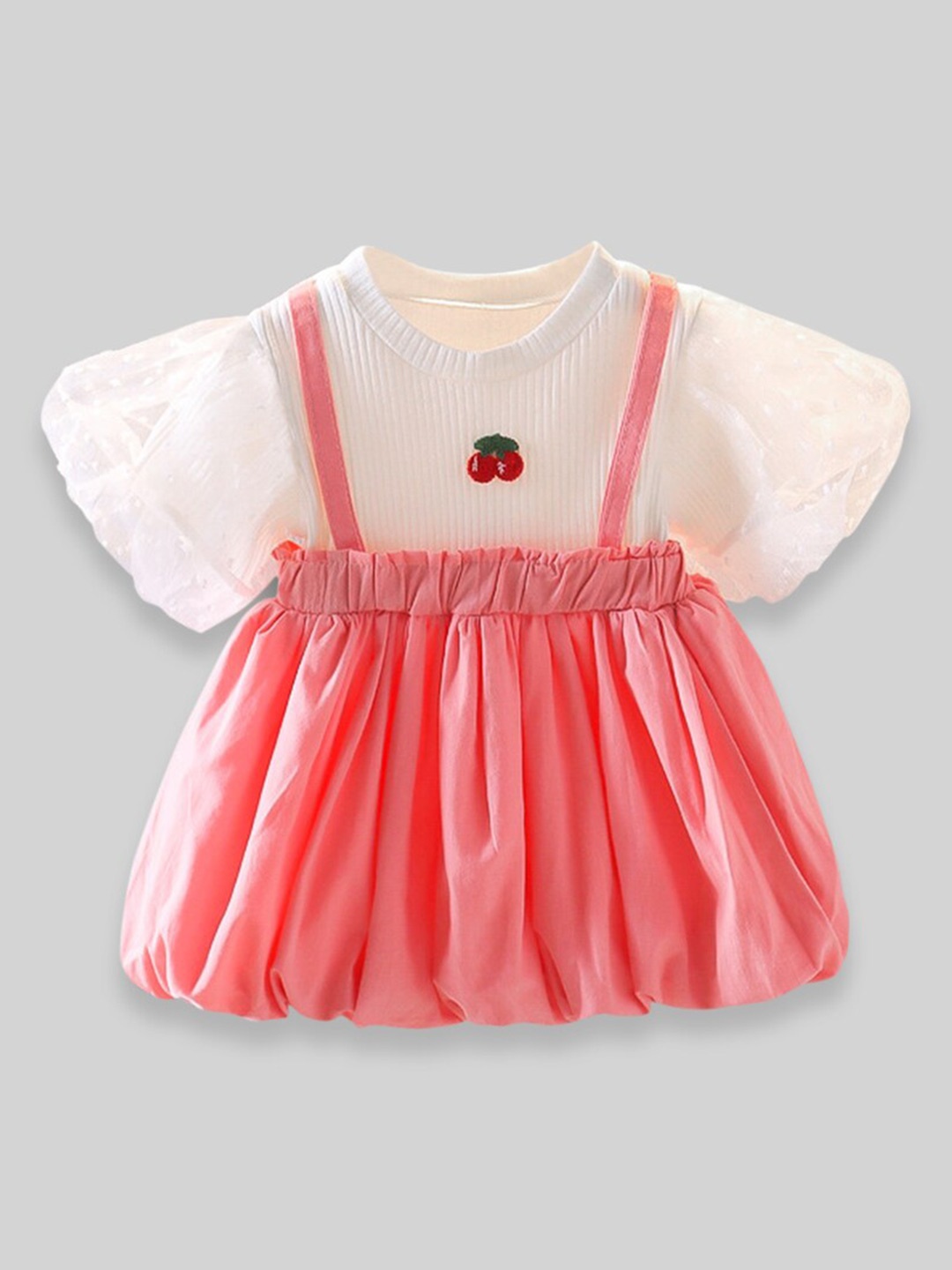 

INCLUD Round Neck Flared Sleeves Balloon Cotton Mini Dress, Pink