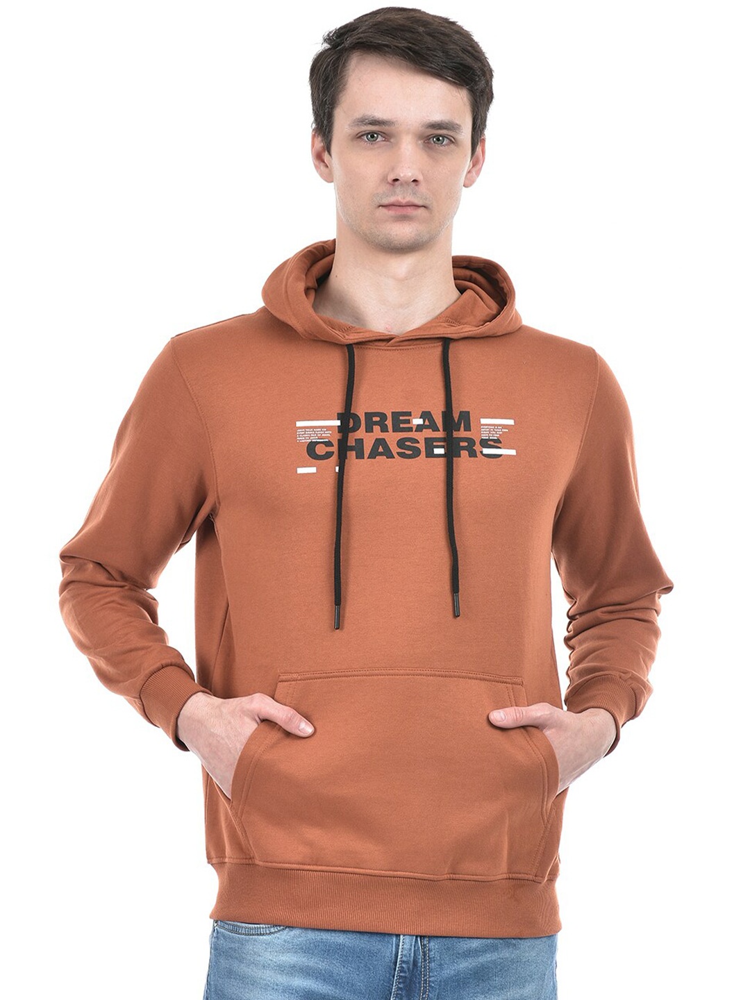 

Integriti Typography Printed Hooded Pullover, Brown