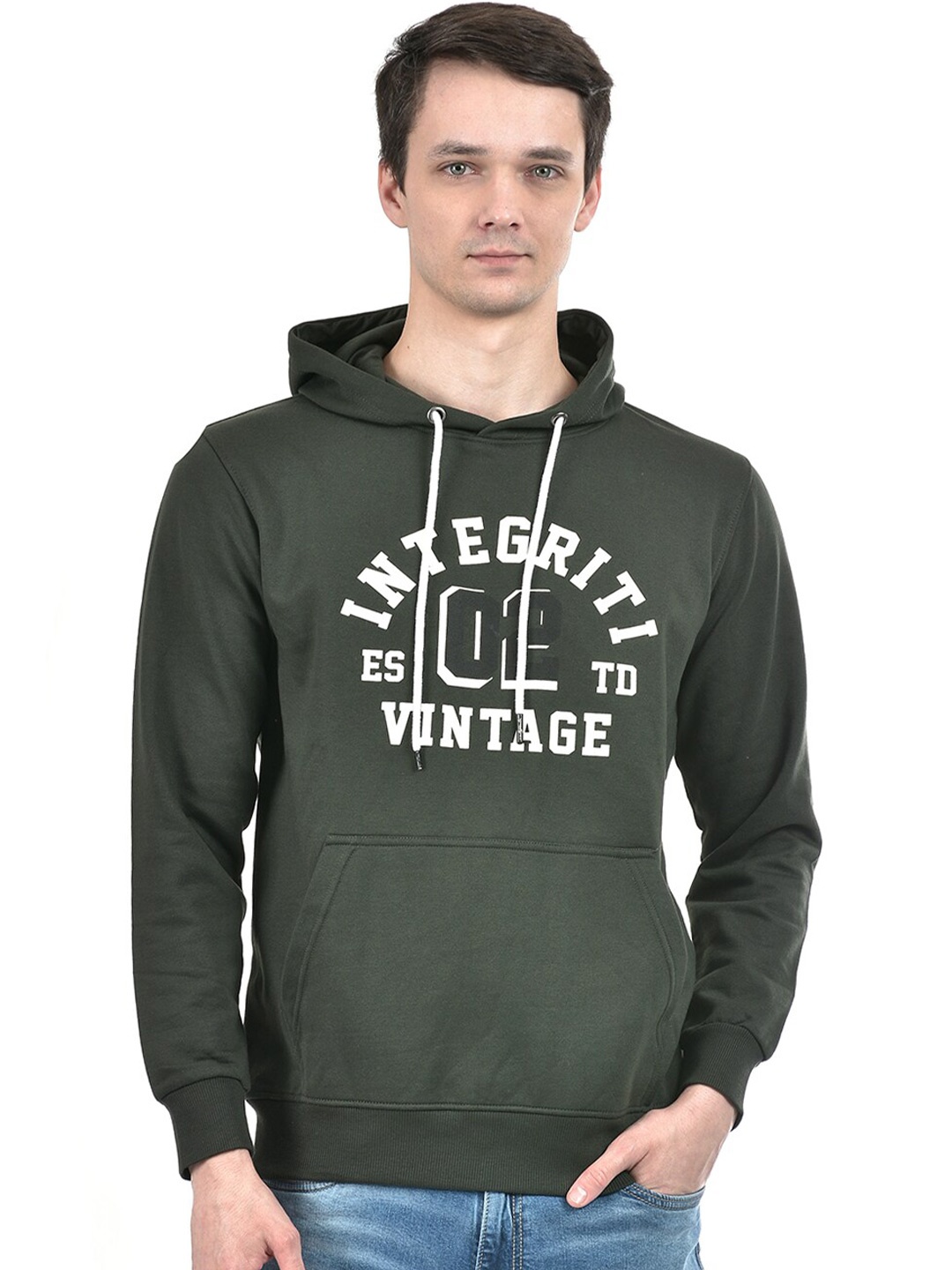 Integriti Typography Printed Hooded Sweatshirt, Green