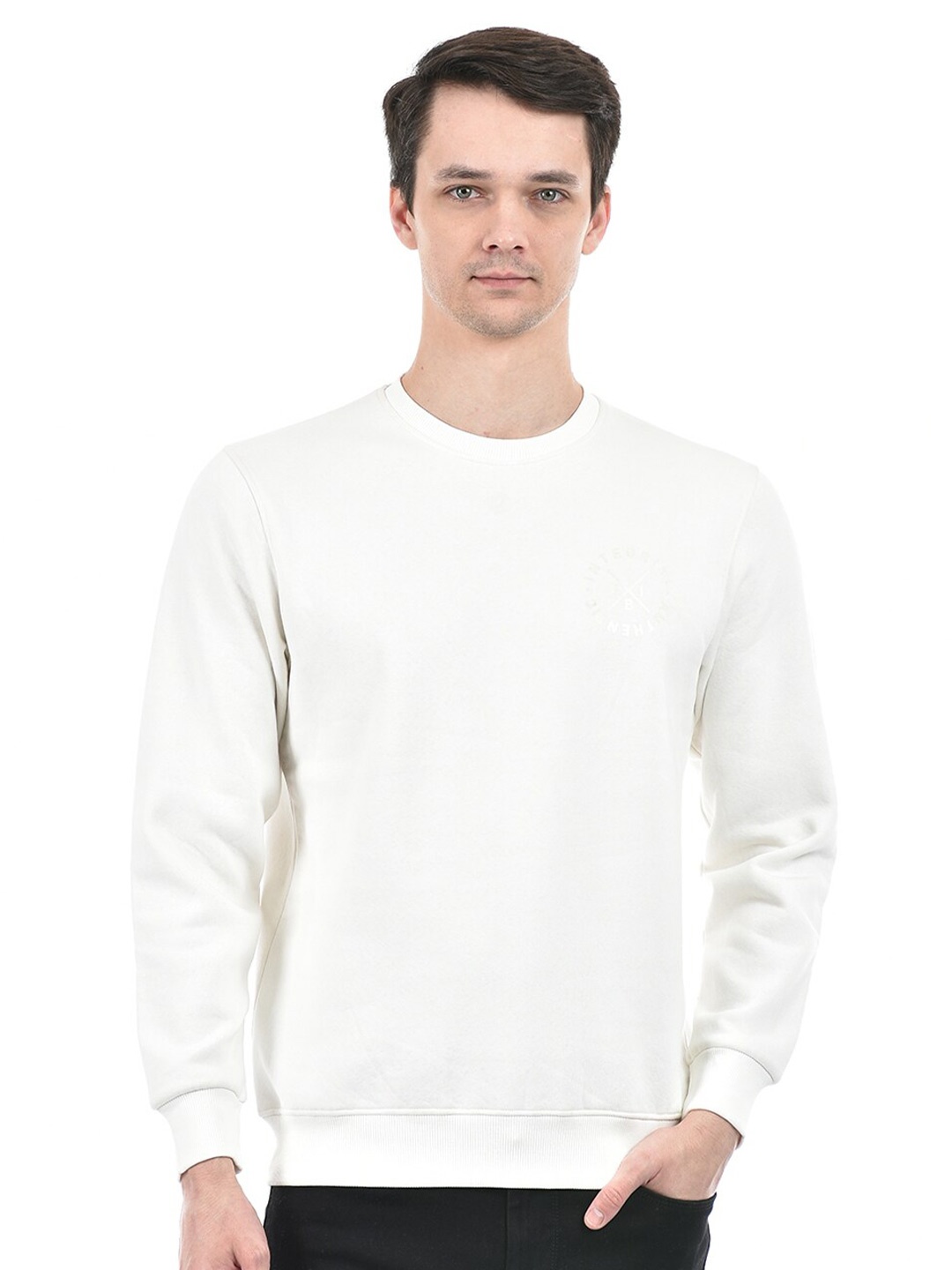 Integriti Round Neck Long Sleeves Pullover Sweatshirt, White
