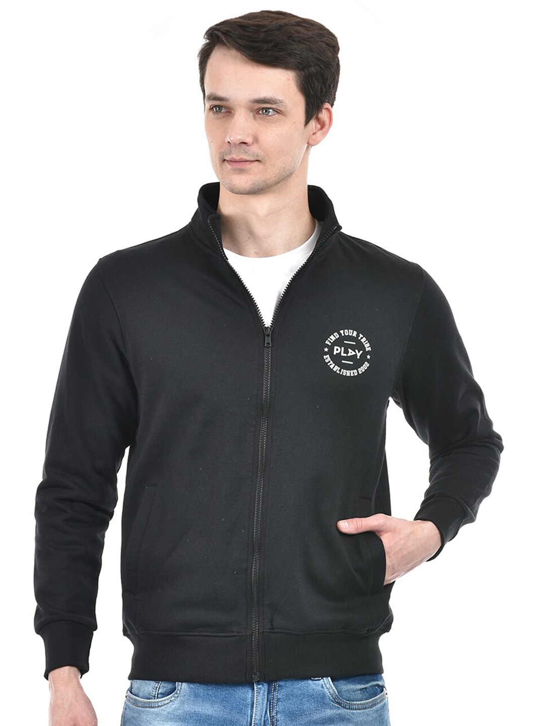 

Integriti Mock Collar Front-Open Sweatshirt, Black